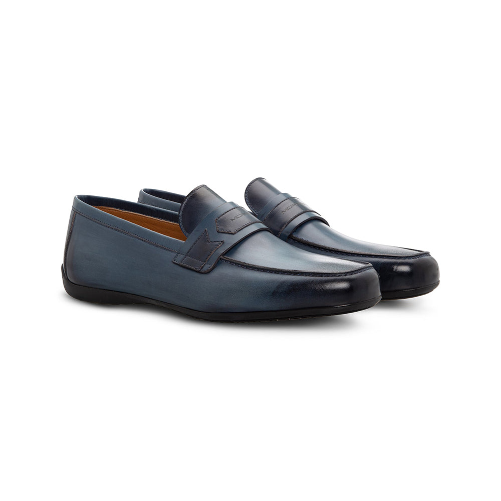 Moreschi 043940H Hand-Aged Leather Loafers Blue
