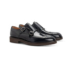 Moreschi 043942A Leather Double Monkstrap Shoes Navy Blue