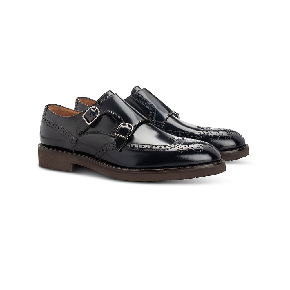 Moreschi 043942A Leather Double Monkstrap Shoes Navy Blue