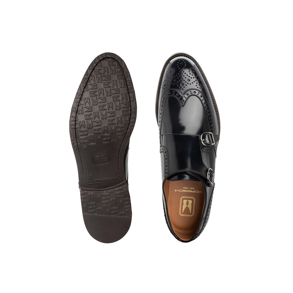 Moreschi 043942A Leather Double Monkstrap Shoes Navy Blue