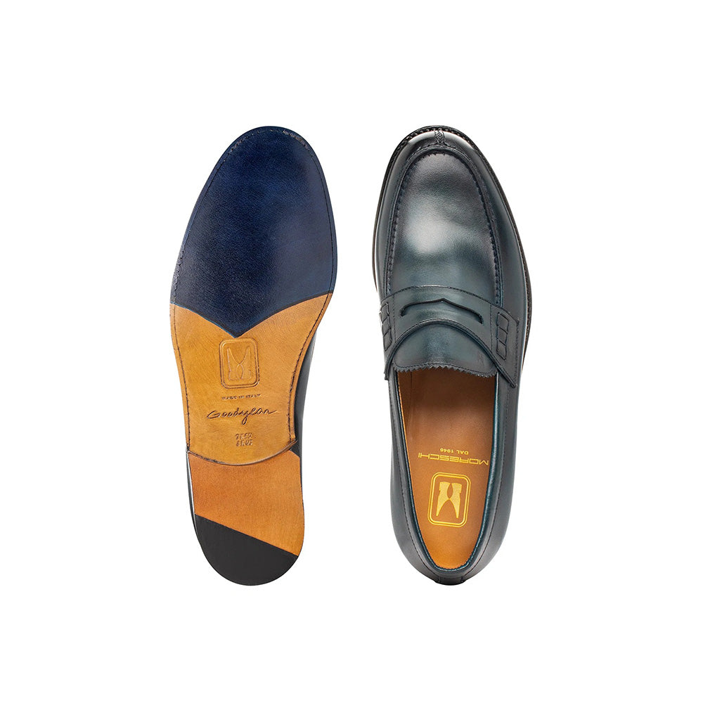 Moreschi 044002C-BS Leather Loafers Antique Petrol Blue