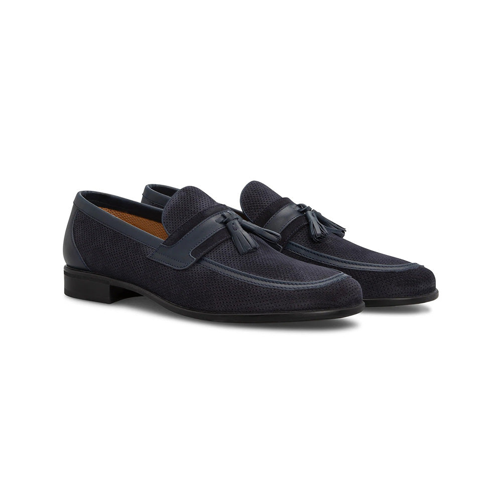 Moreschi 044059A-BS Perforated Suede Loafers Blue