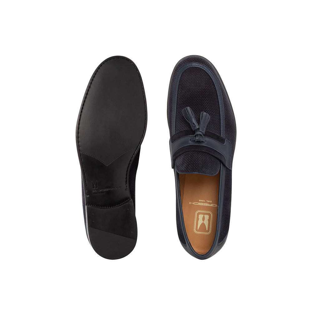 Moreschi 044059A-BS Perforated Suede Loafers Blue