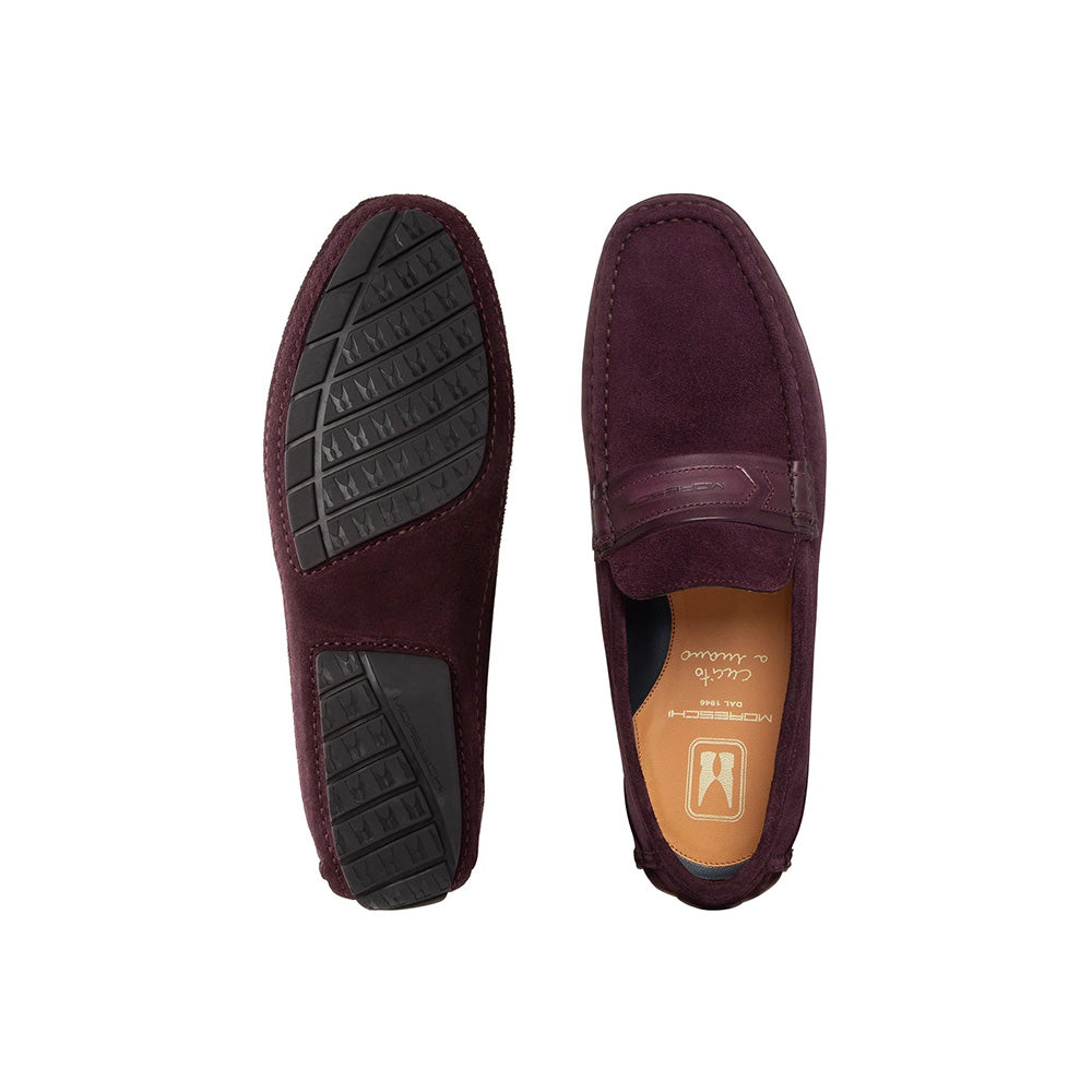Moreschi 044070A-BX Suede Driving Loafers Bordeaux