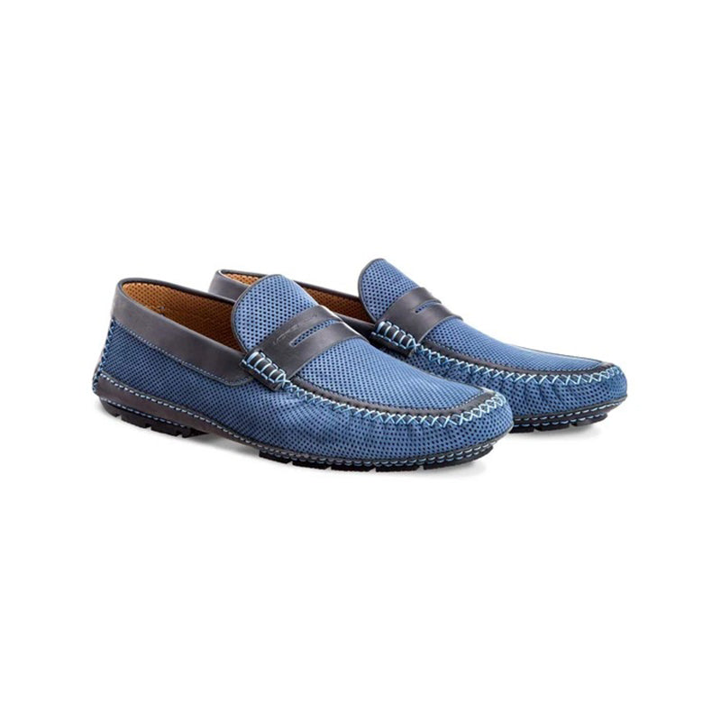 Moreschi Bahamas Perforated Nubuck Driving Loafers Navy