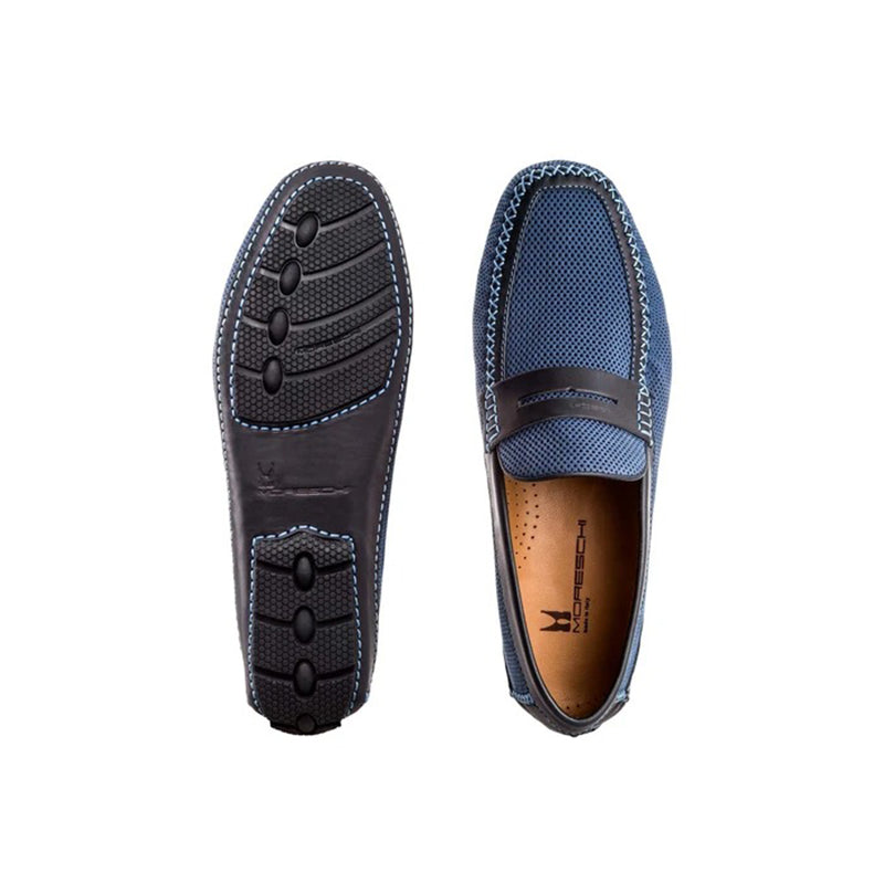 Moreschi Bahamas Perforated Nubuck Driving Loafers Navy