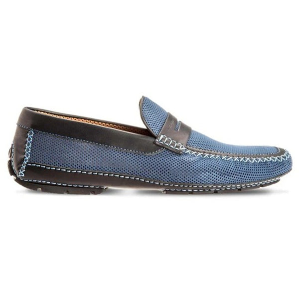 Moreschi Men\'s Sz. 7.5 Navy Blue Micro Chevron Leather Driver Loafers Moreschi Bahamas Perforated Nubuck Driving Loafers Navy  main image 4
