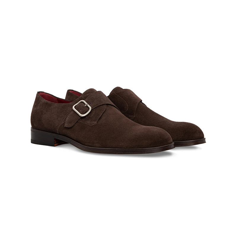 Moreschi 228785 Suede Monkstrap Shoes Dark Brown