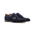 Moreschi 228879C Suede Monkstrap Shoes Dark Blue