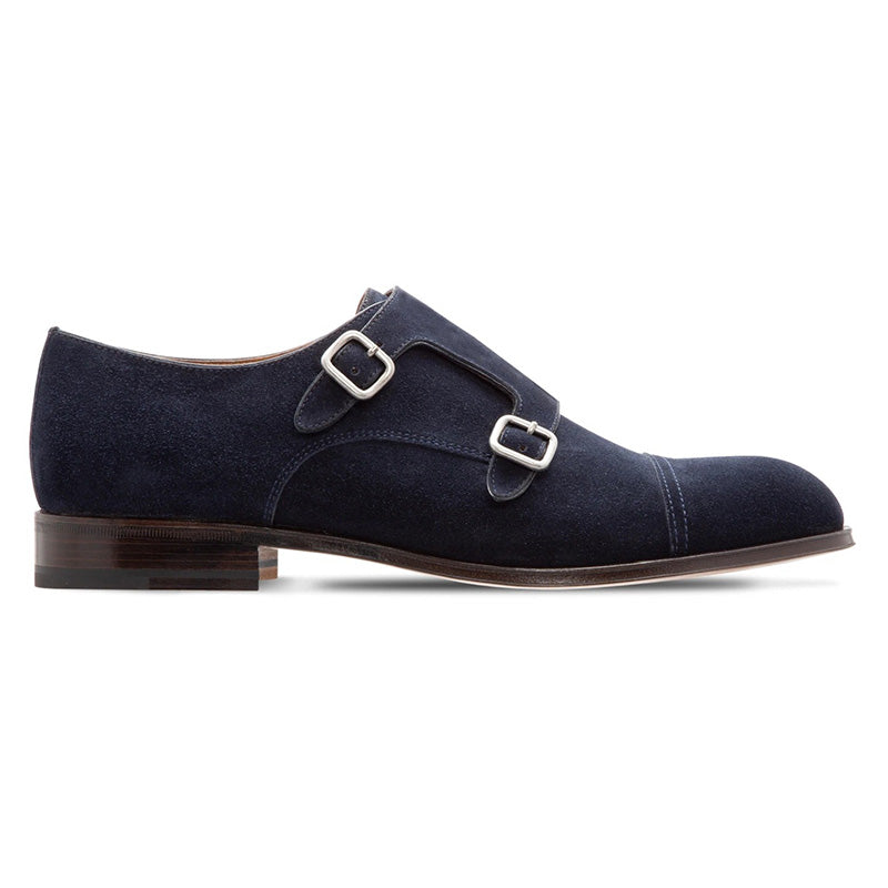 Moreschi 228879C Suede Monkstrap Shoes Dark Blue