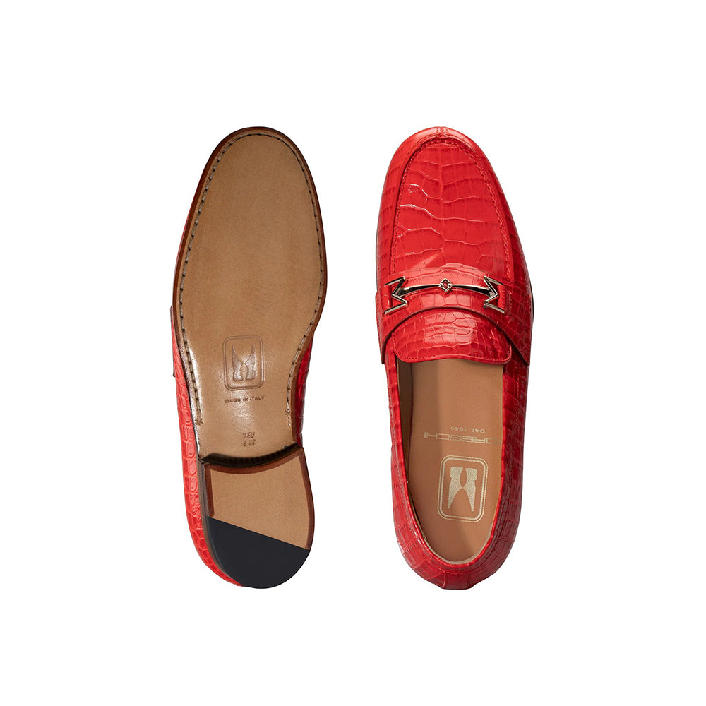 Moreschi 271201C Crocodile Printed Leather Loafers Red