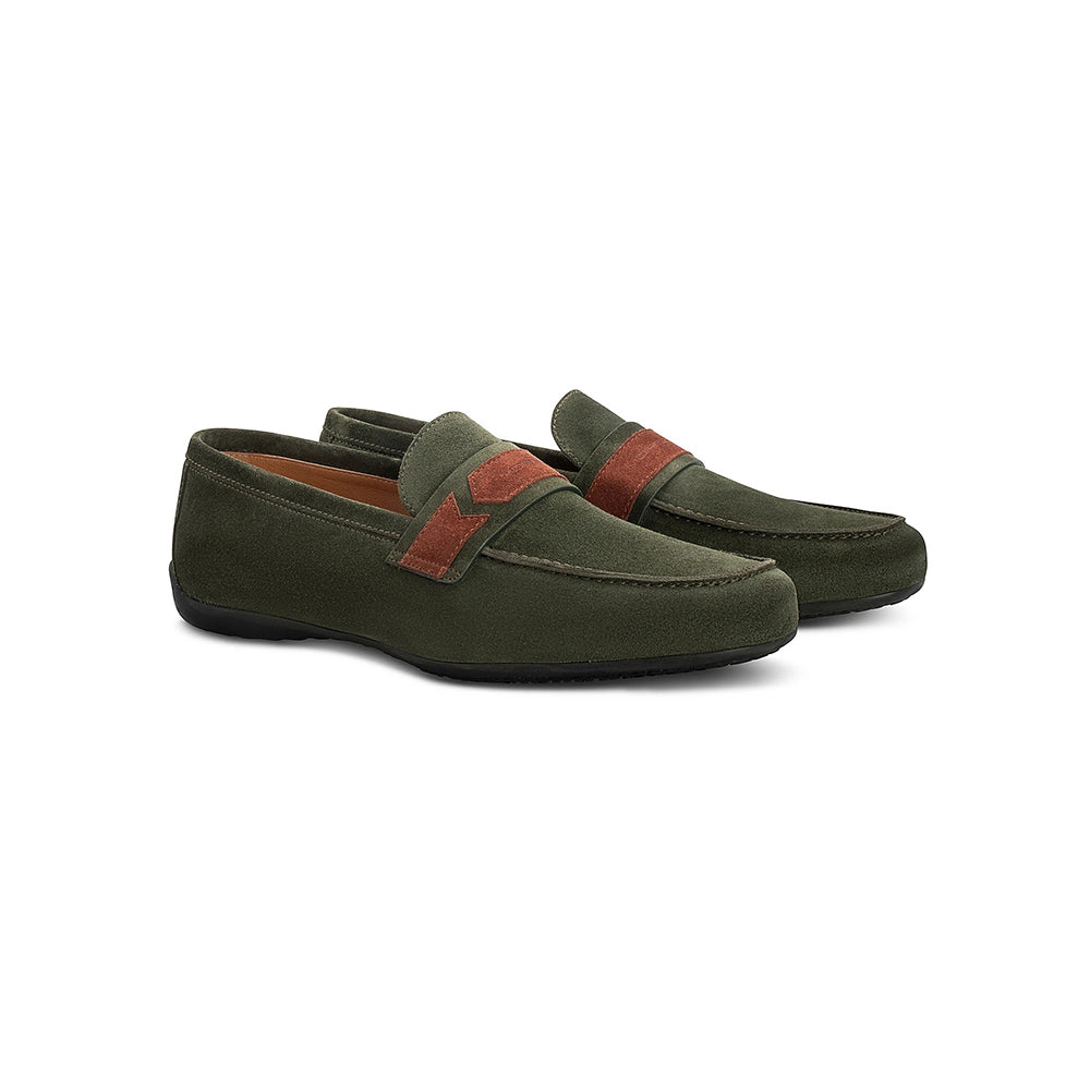 Moreschi 43940 Suede Slip On Shoes Green / Brown