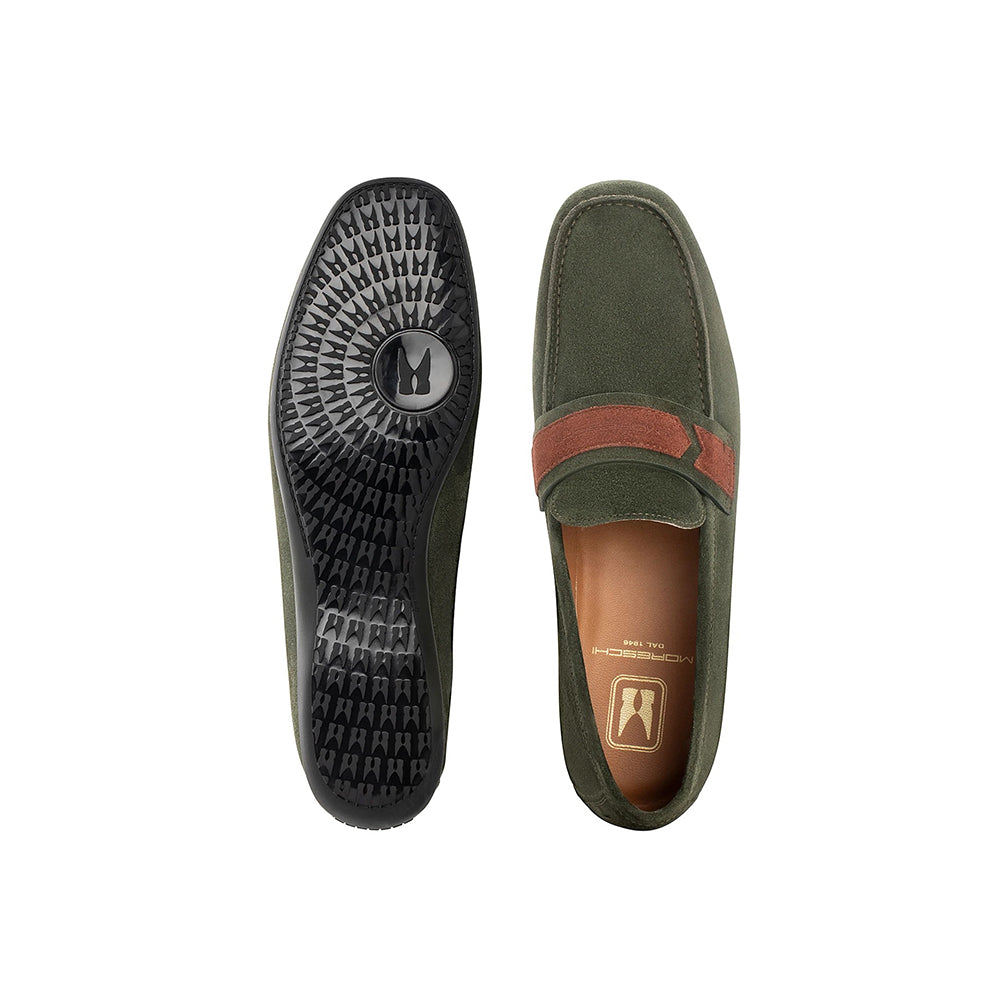 Moreschi 43940 Suede Slip On Shoes Green / Brown