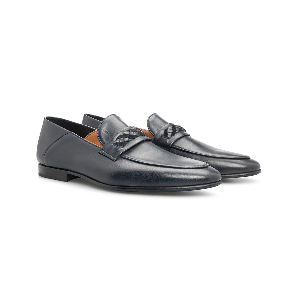 Moreschi 44062 Leather Slip-on Loafers Navy Blue