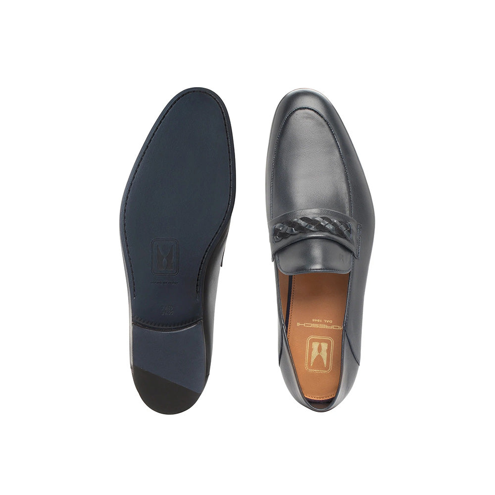 Moreschi 44062 Leather Slip-on Loafers Navy Blue