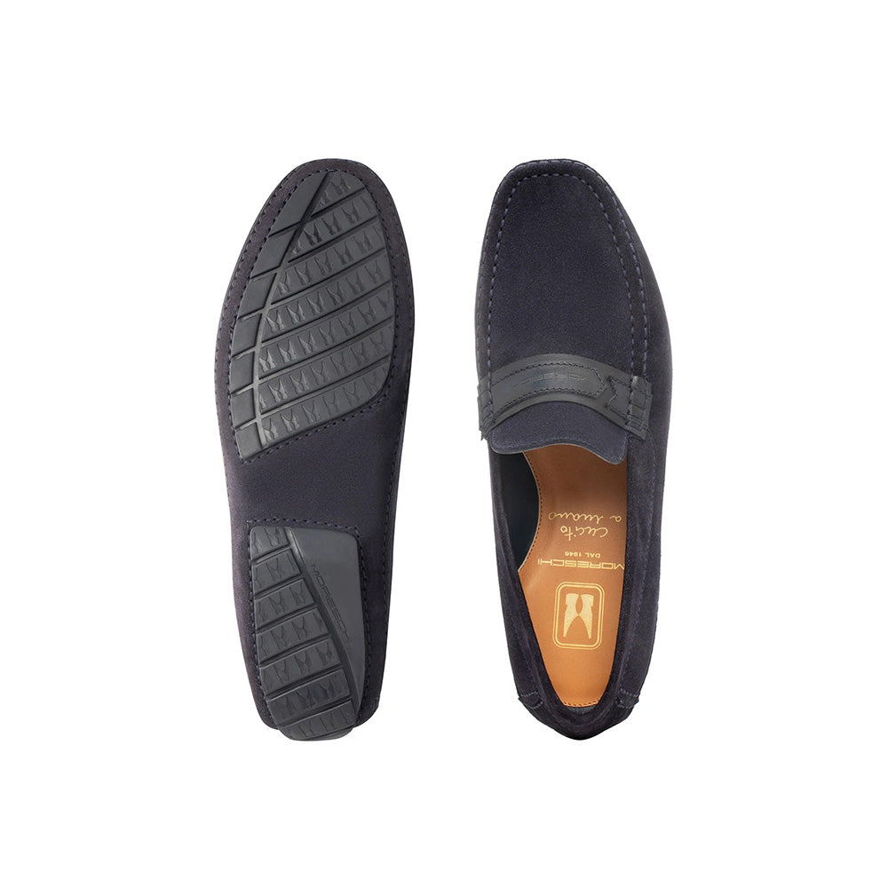 Moreschi 44070 Suede Driving Loafers Dark Blue