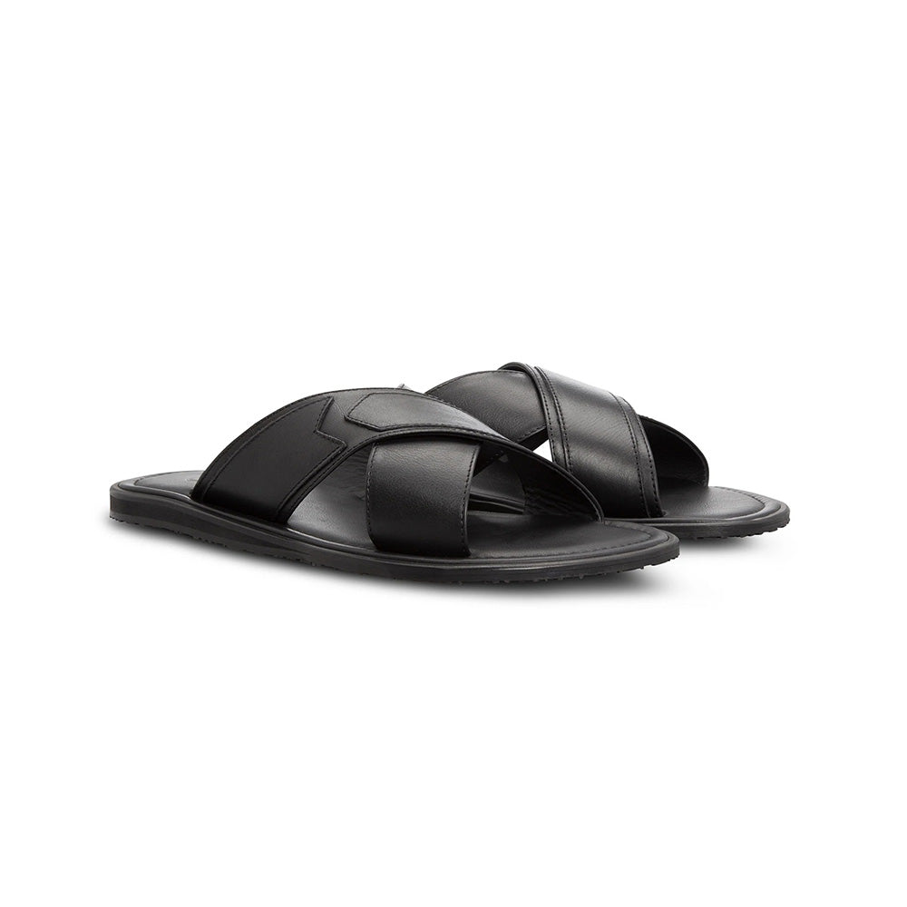 Moreschi 92035-01-NE Leather Slide Sandals Black