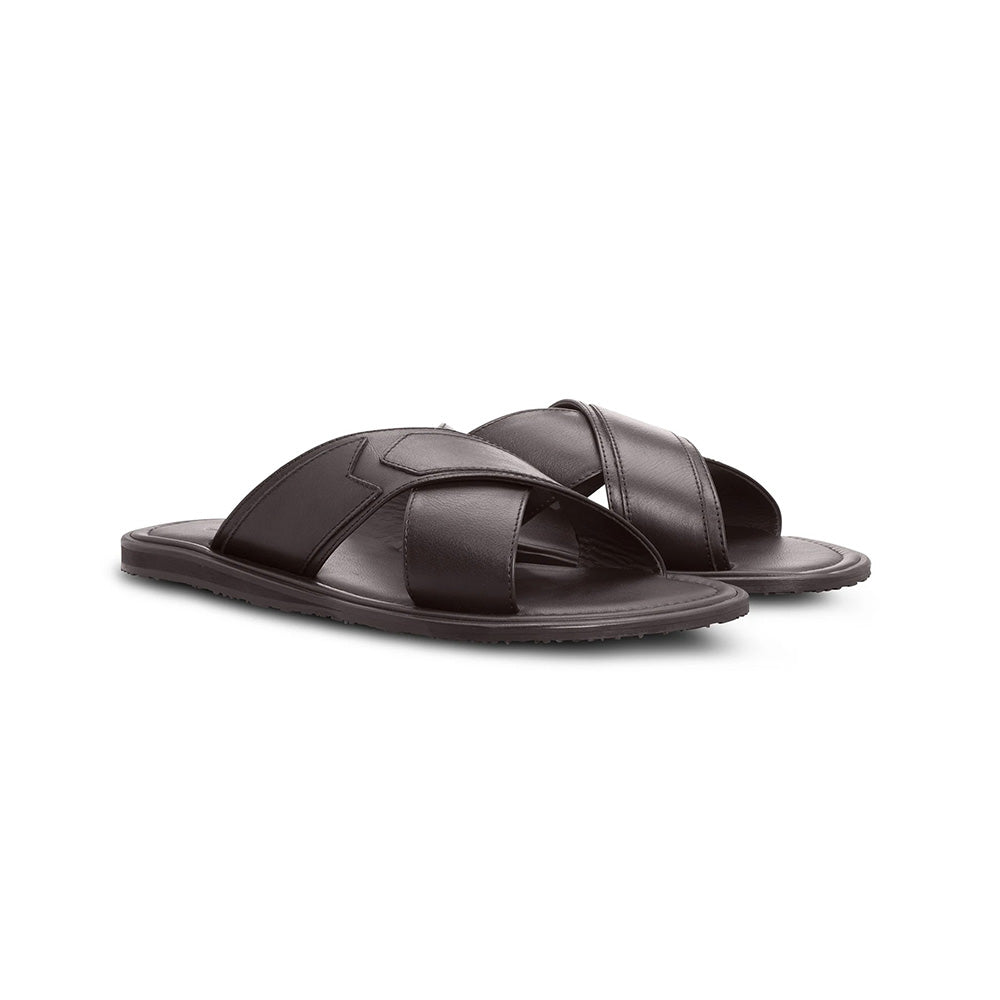 Moreschi 92035-02-MS Leather Slide Sandals Dark Brown