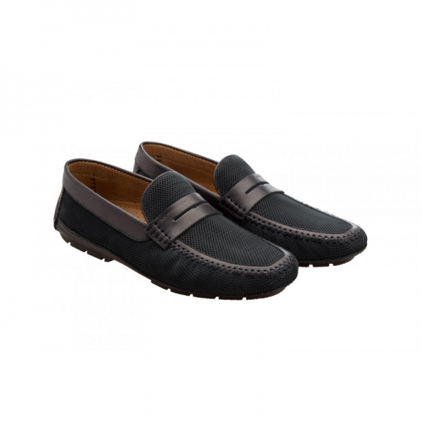 Moreschi Bahamas Perforated Nubuck Driving Loafers Black