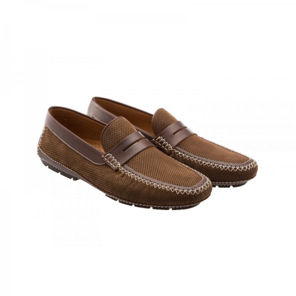 Moreschi Bahamas Perforated Nubuck Driving Loafers Brown