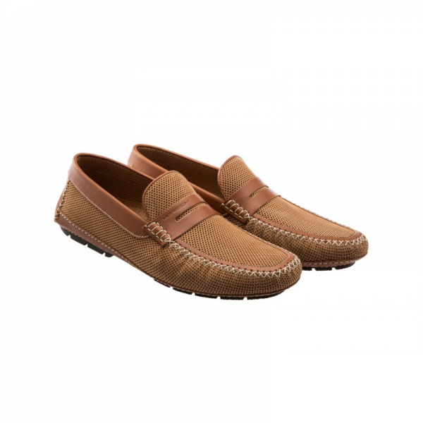 Moreschi Bahamas Perforated Nubuck Driving Loafers Tan
