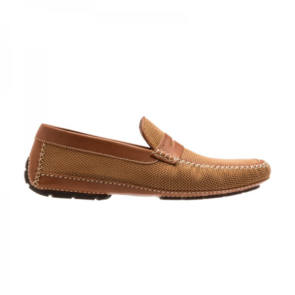 Moreschi Bahamas Perforated Nubuck Driving Loafers Tan