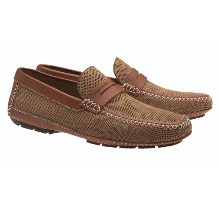 Moreschi Bahamas Perforated Nubuck Driving Loafers Tan