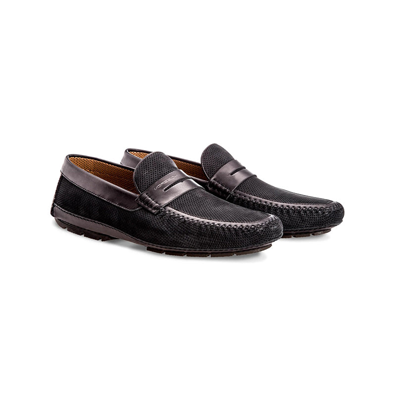Moreschi Bahamas Perforated Nubuck Driving Loafers Black