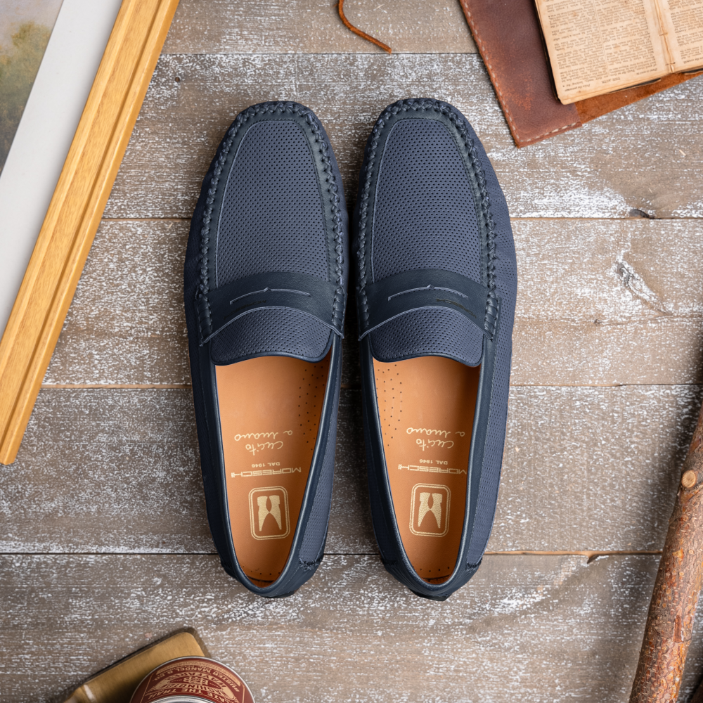 Moreschi Caracas Slip-on Driver Blue | MensDesignerShoe.com
