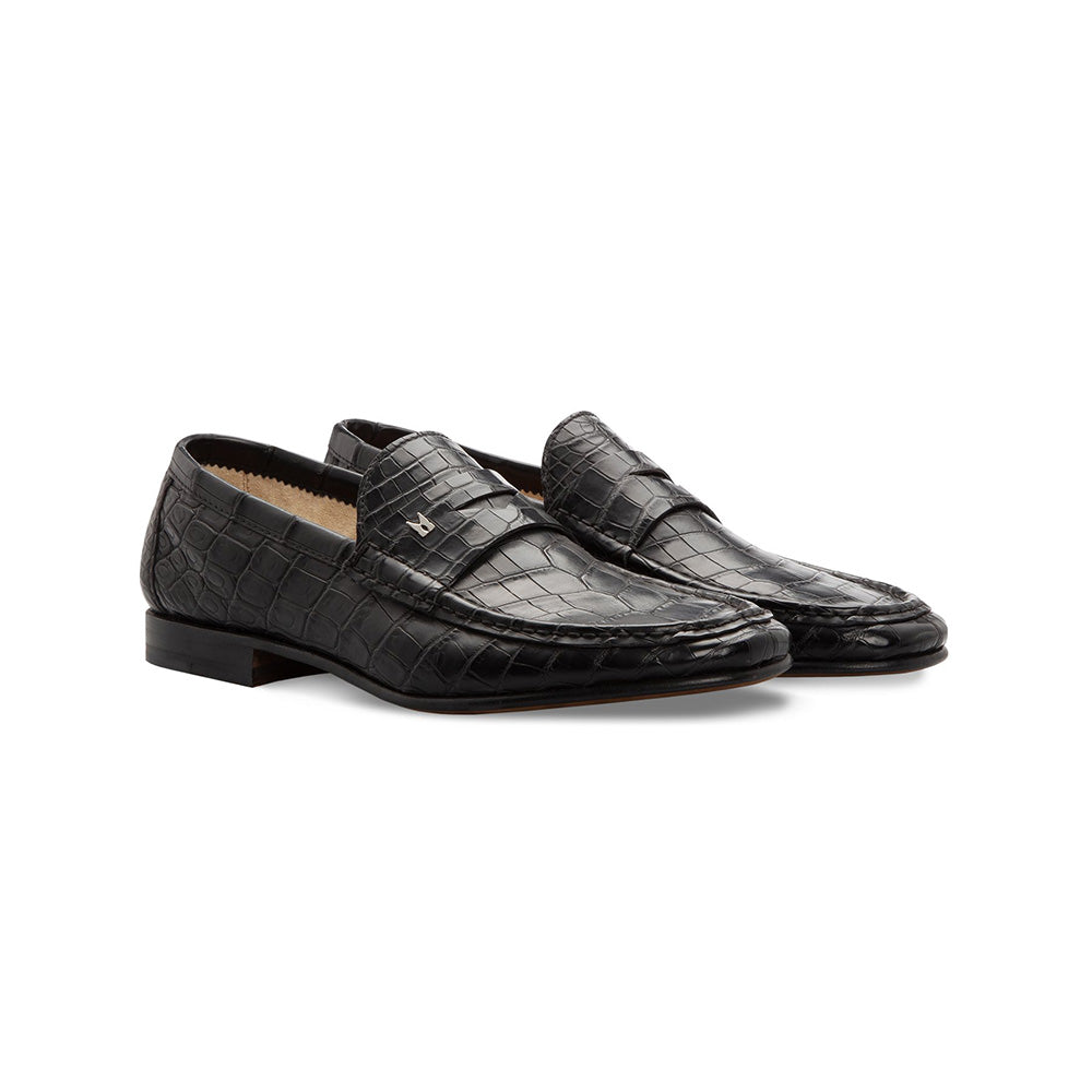 Moreschi Crocodile Slip-on Loafers Black
