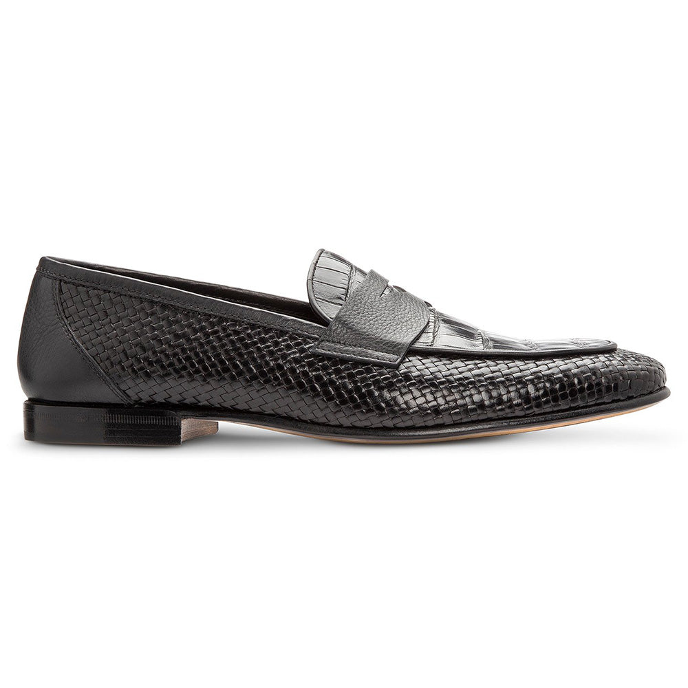Moreschi Crocodile Slip-on Penny Loafers Black
