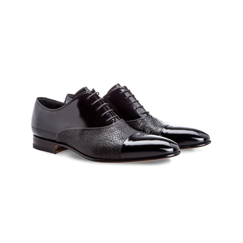 Moreschi Digione Peccary & Calfskin Cap Toe Shoes Black