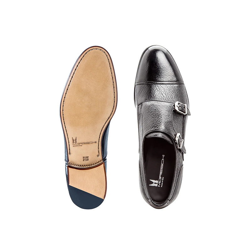 marushio48　別注 DeerskinCorsica Moreschi Eze Deerskin Monk Strap Shoes Black | MensDesignerShoe.com