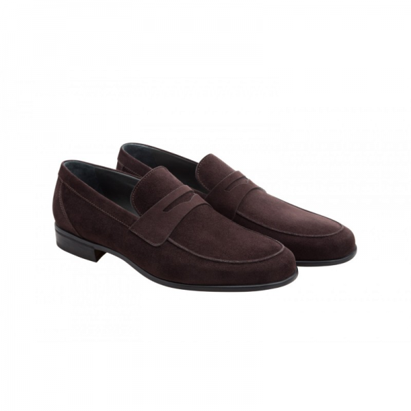 Moreschi Graz Suede Penny Loafers Dark Brown