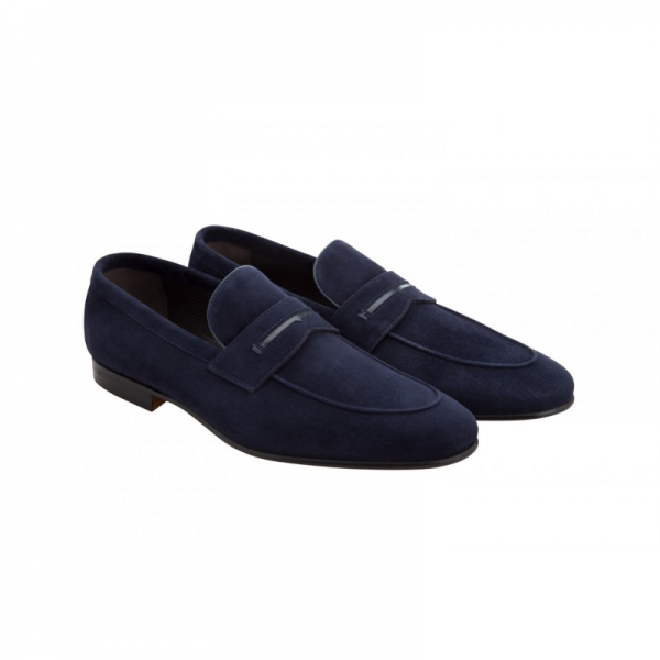 Moreschi Haiti Suede Penny Loafers Navy