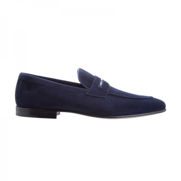 Moreschi Haiti Suede Penny Loafers Navy