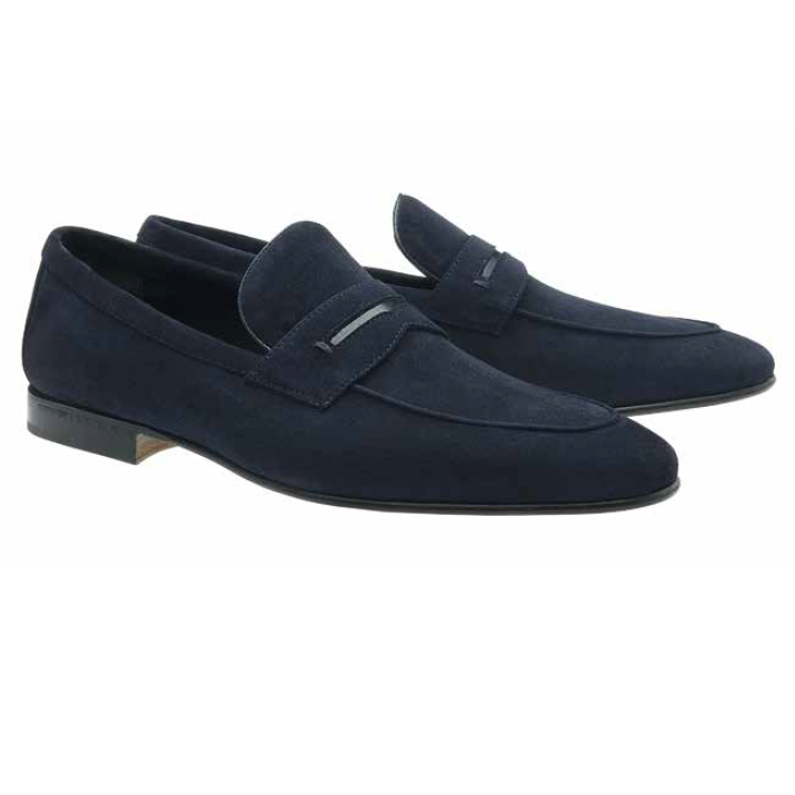 Moreschi Haiti Suede Penny Loafers Navy