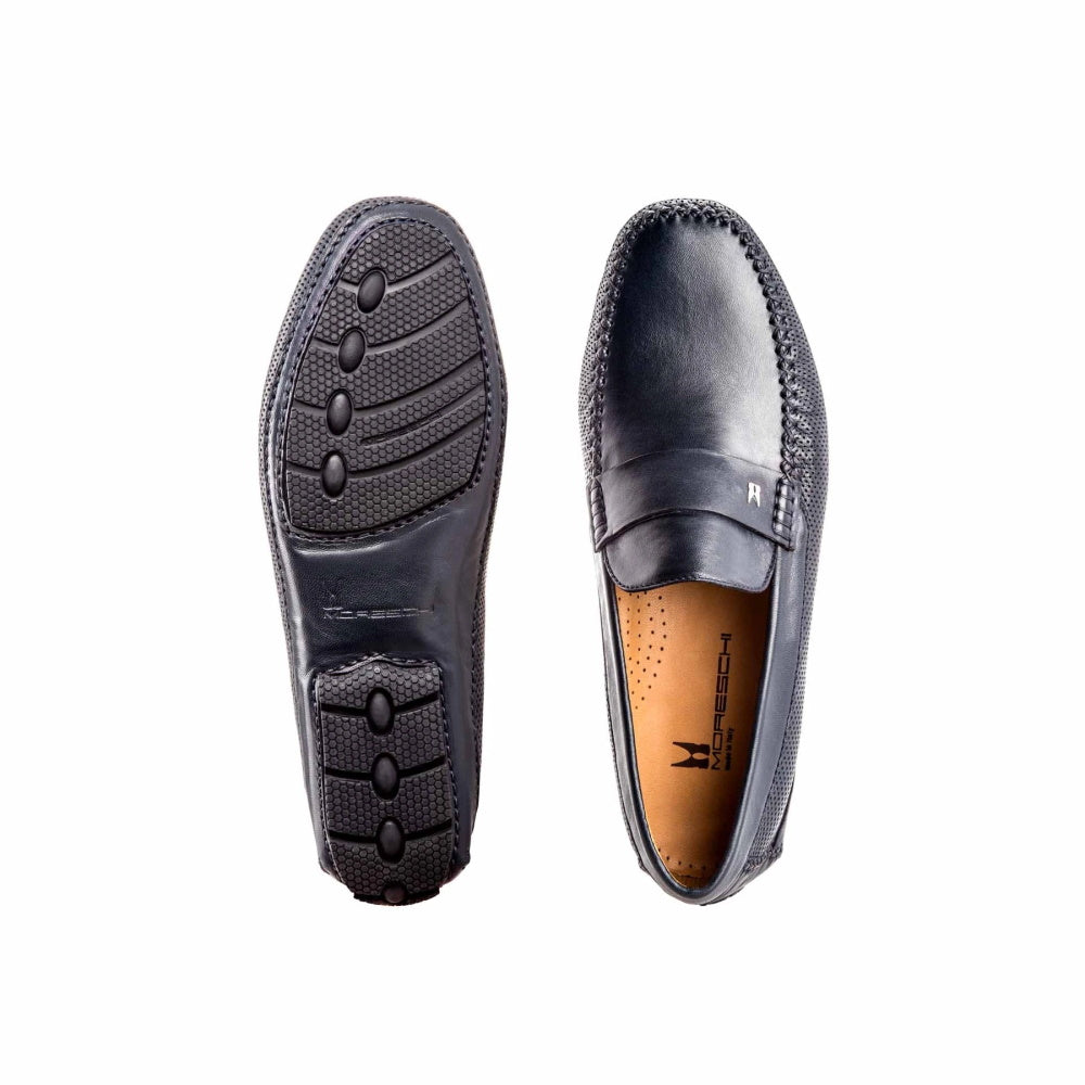 Moreschi Havana Lambskin Driving Loafers Blue