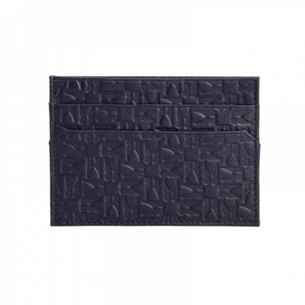 Moreschi Leather Embossed Credit Card Holder Dark Blue