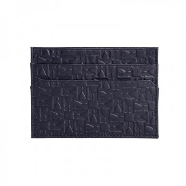 Moreschi Leather Embossed Credit Card Holder Dark Blue
