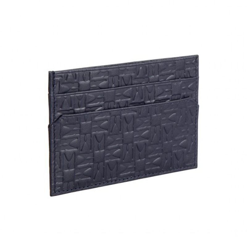 Moreschi Leather Embossed Credit Card Holder Dark Blue