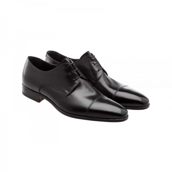 Moreschi Lipsia Buffalo Leather Cap Toe Shoes Black