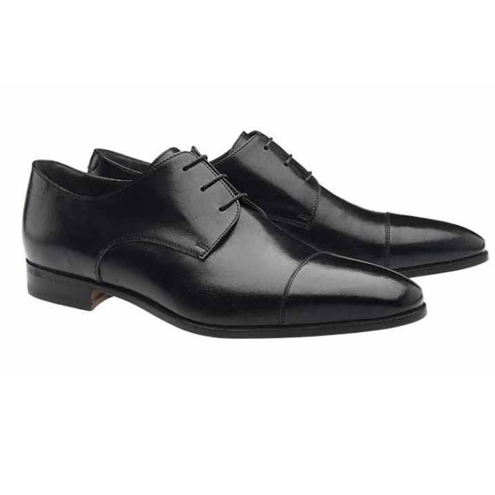 Moreschi Lipsia Buffalo Leather Cap Toe Shoes Black
