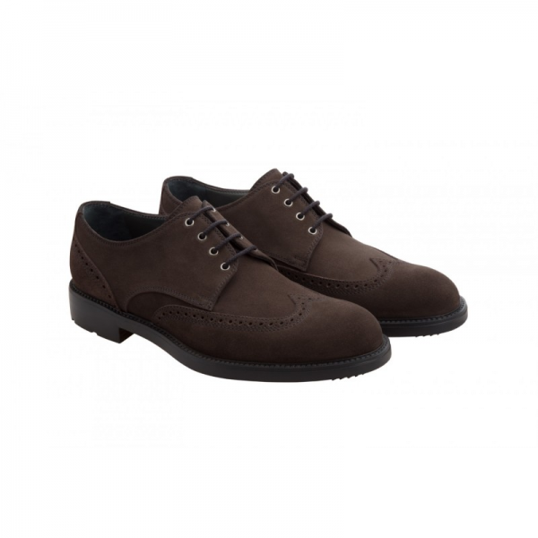 Moreschi Malmo Suede Wing Tip Shoes Dark Brown