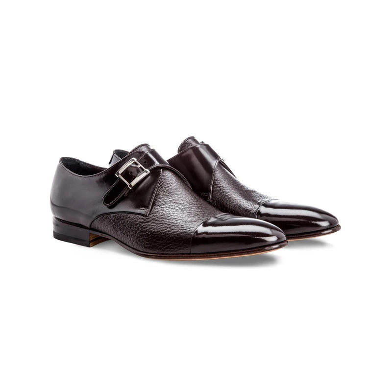 Moreschi Nancy Peccary & Calfskin Monk Strap Shoes Brown