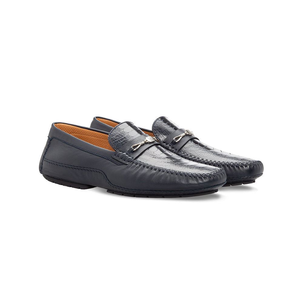 Moreschi Ostrich and Calfskin Drivers Dark Blue