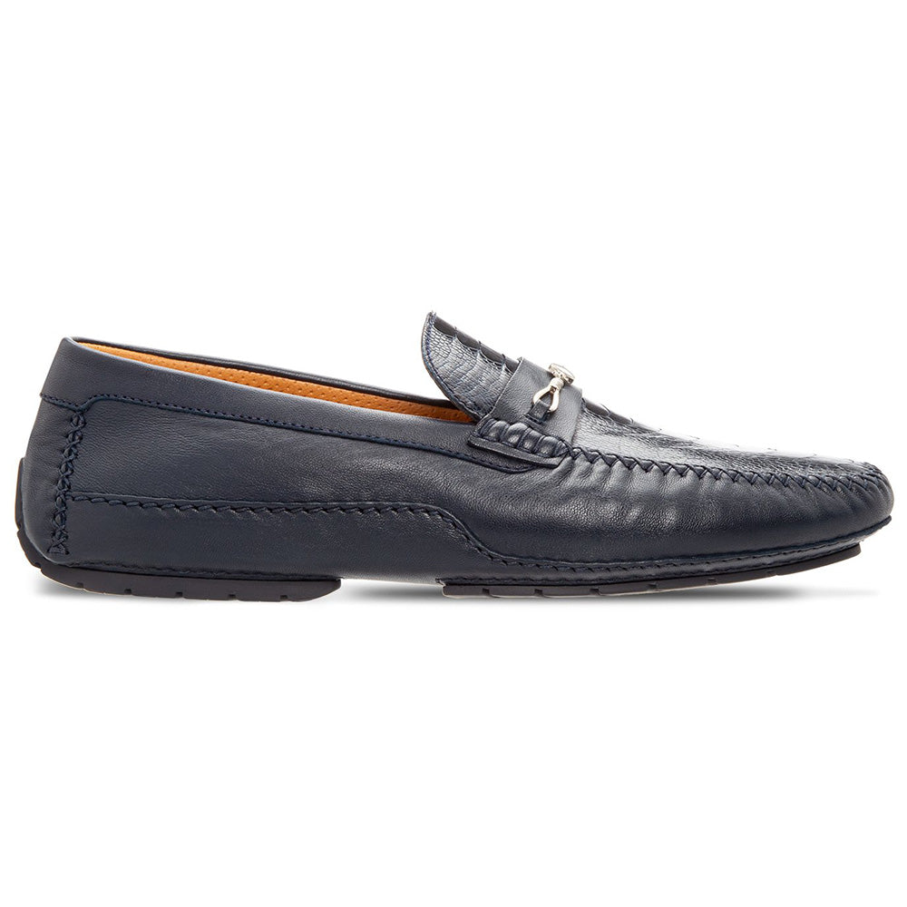 Moreschi Ostrich and Calfskin Drivers Dark Blue