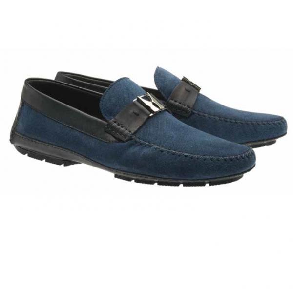 Moreschi Suede Driving Loafers Navy