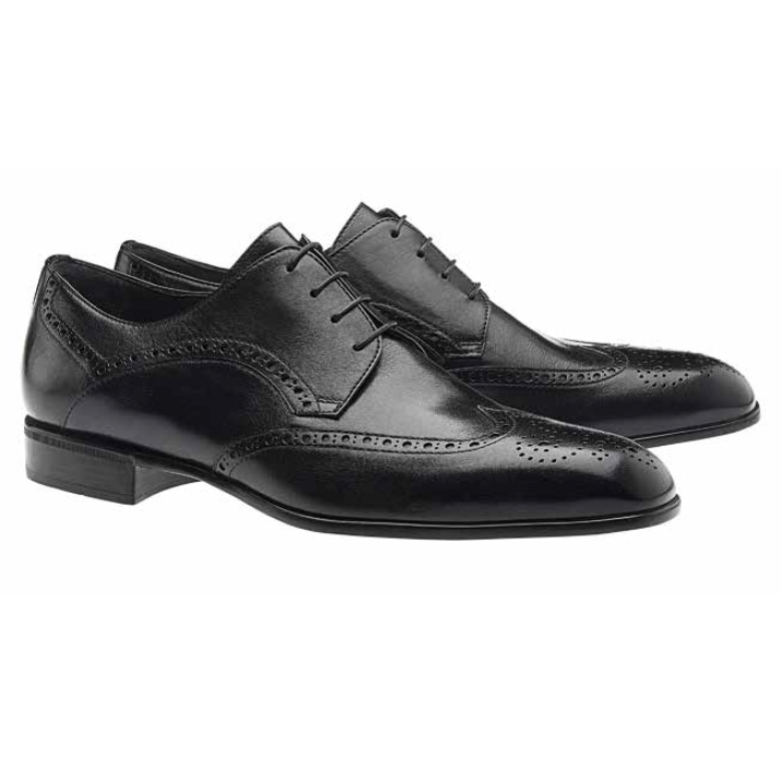 Moreschi Wingtip Dress Shoes Black (Rubber Sole)