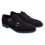 Moreschi 042126A Suede Double Monk Strap Shoes Dark Blue